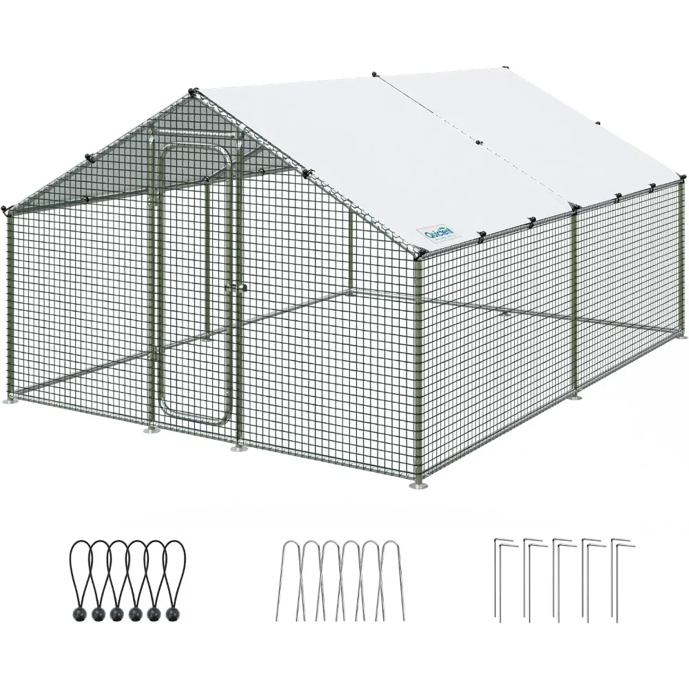 

Large Metal Chicken Coop Run for 20+ Poultry with Galvanized Hardware Cloth and Waterproof Roof Cover