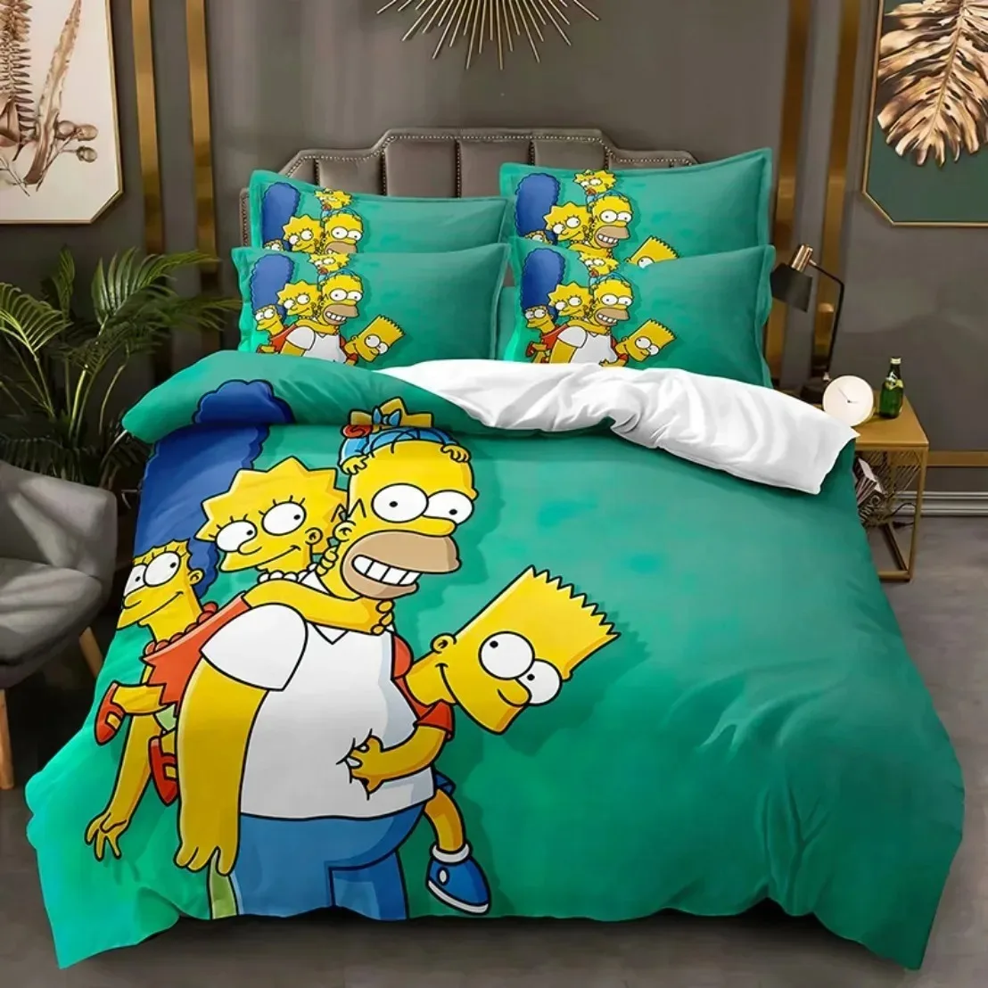 The Simpsons Bart-Lisa Bedding Sets,Anime Cover Sets Cute Bed Quilt Covers Pillowcases Bedroom for Children and adults