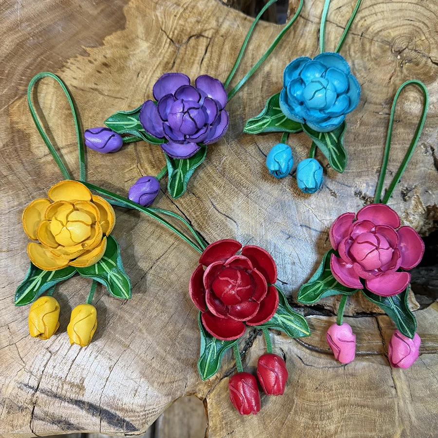 Cow Leather Bag Charm Rose Flower Flowers Simple Country Style Gift Hanging Decoration Leather Accessories Handbag Pendants