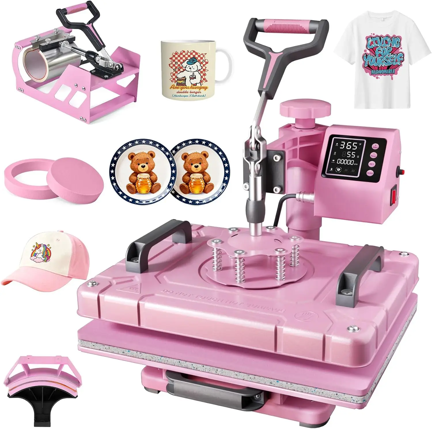 5 in 1 Heat Press, 12x15 in Swing Away Sublimation Machine for T-Shirt Hat | Multifunction Heat Press Machine, 360° Rotation