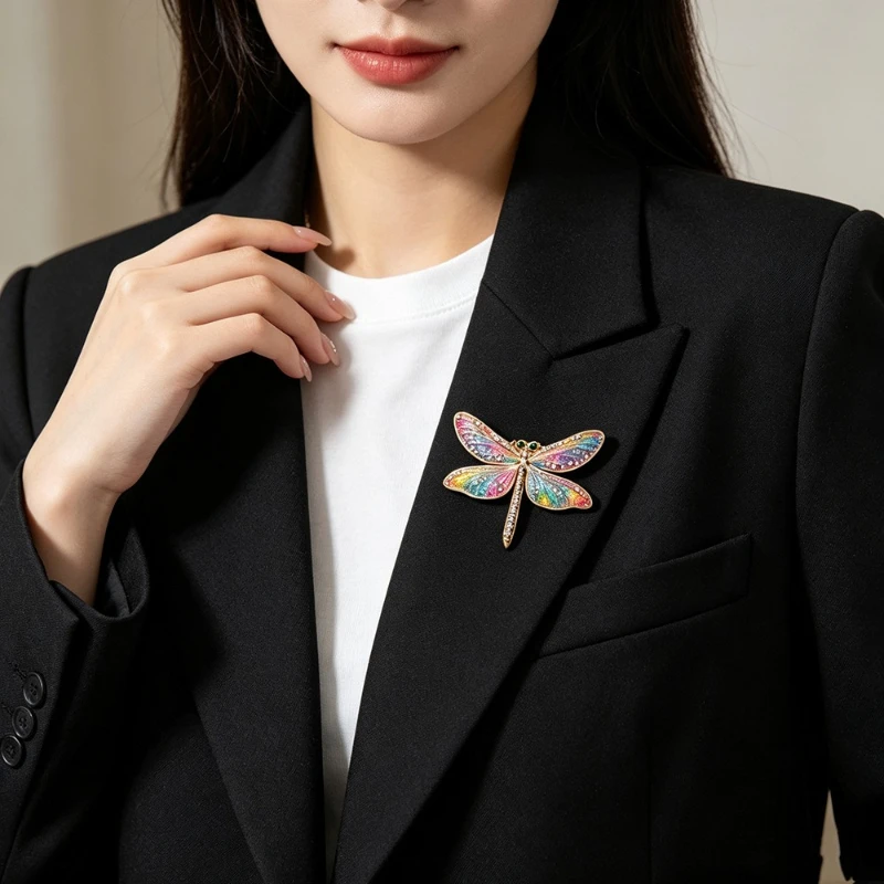 New Creative Rhinestone Dragonfly Brooch Crystal Wings Enamel Metal Badge Pin for Casual Business Commute Gift DIY Clothing Bags