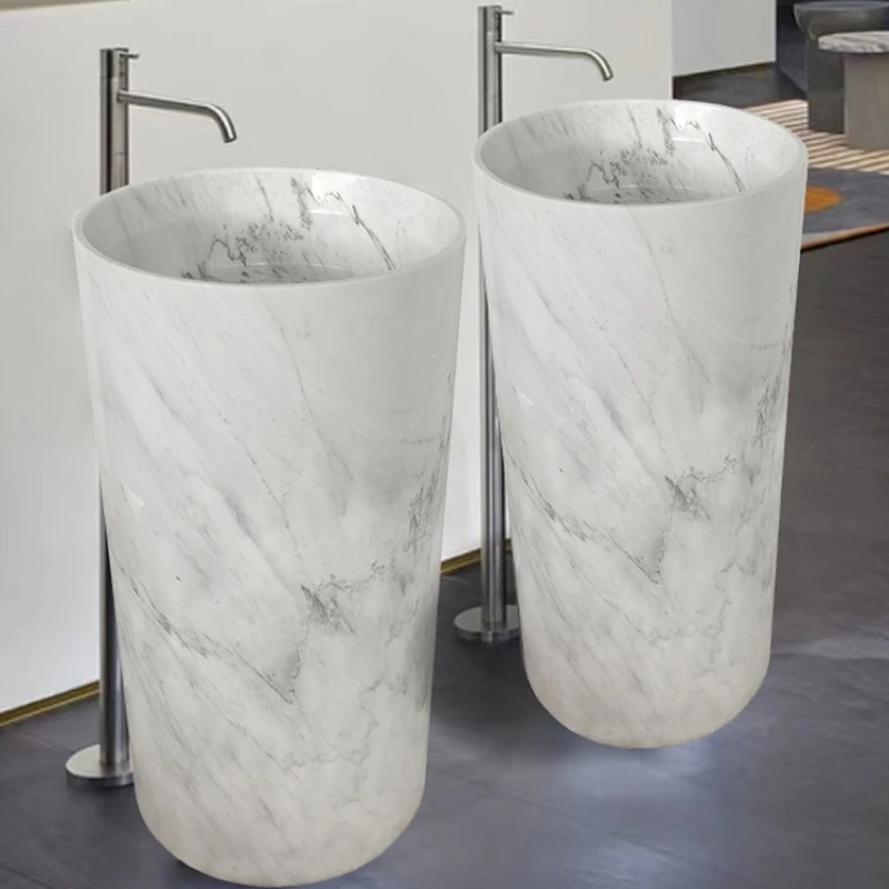 Marble home bathroom column basin, floor to floor, simple and luxurious art, integrated with original stone basin, simple and