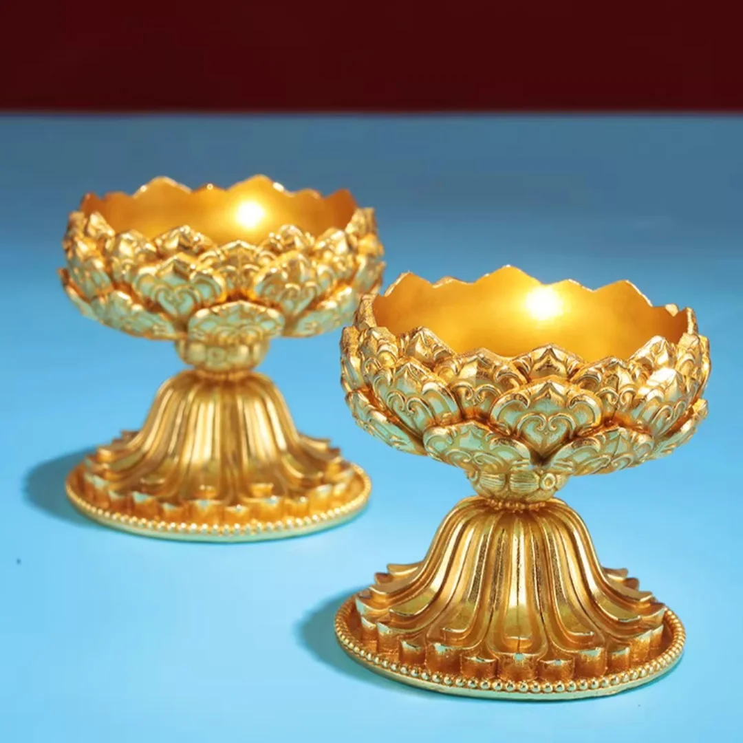 1 pair of lotus butter lamp base pure copper Buddha lamp holder candle holder ever-burning lamp