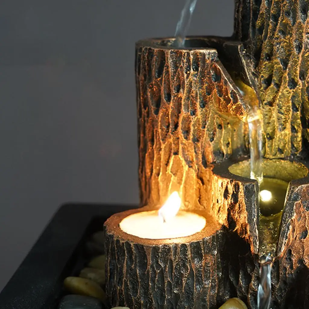 Fontana da tavolo con tronchi a più livelli da tavolo che rilassa l'acqua che scorre Mini ornamento in miniatura per l'ufficio del Patio cortile all'aperto