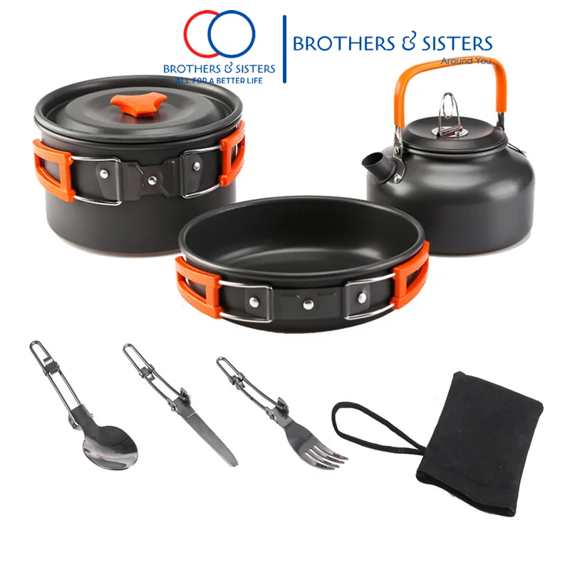 Camping Cookware Kit Outdoor Aluminum Lightweight Equipment Camping Cooking Kit For Traveling Trekking Hiking Supplies Outdoor