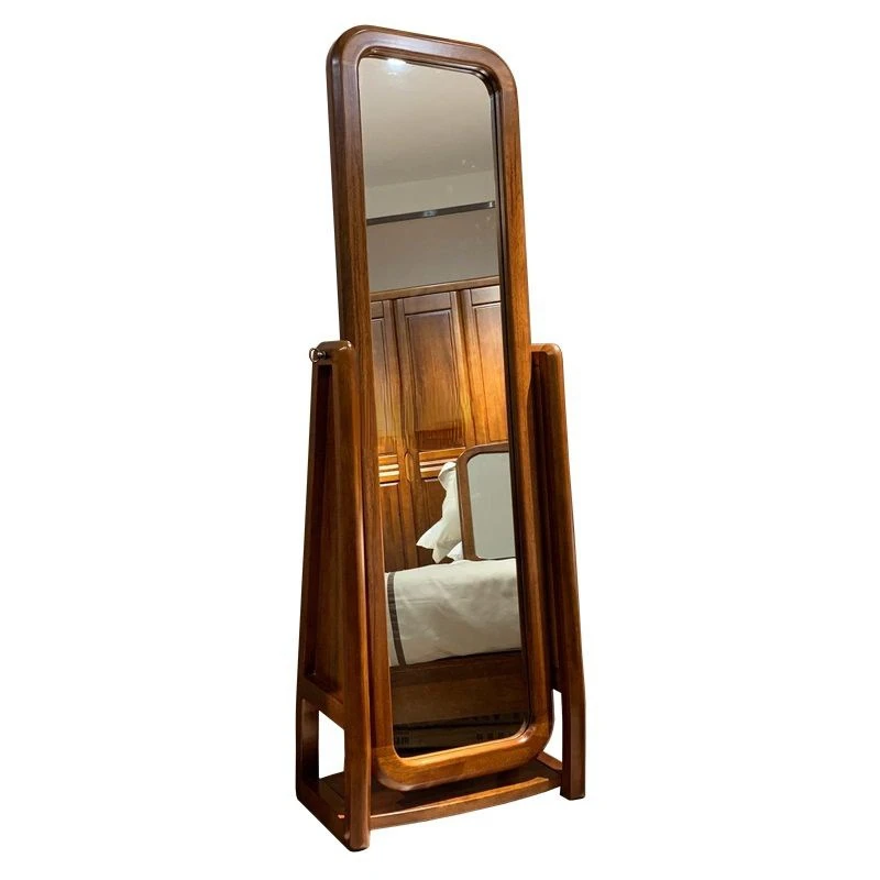 

Dressing mirror Walnut wood bedroom full body mirror, floor to ceiling minimalist modern Chinese fitting mirror