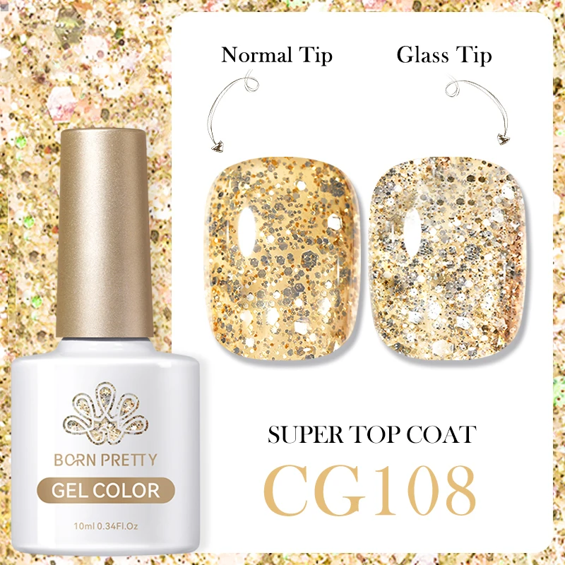 BORN PRETTY 10ml Glitter Sequins Gel Nail Polish Shining Soak Off UV Semi-permanent Varnish Base Top Coat Hard Gel Design