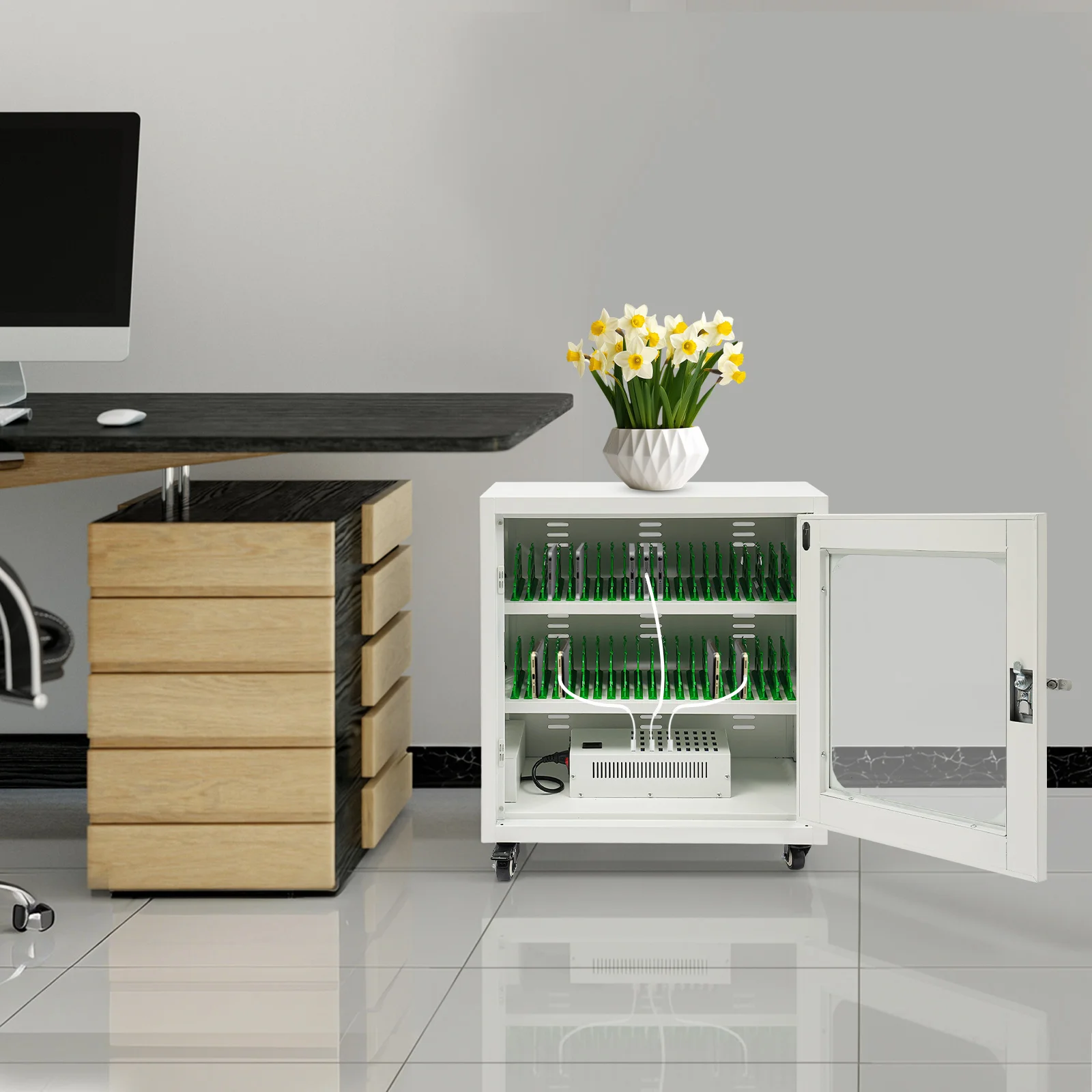 محطة شحن للهاتف المحمول متعددة الأغراض بقدرة 40 فتحة، عالية الكفاءة بقدرة 400 وات، قفل باب من الزجاج المقسى، متنقل وآمن #5