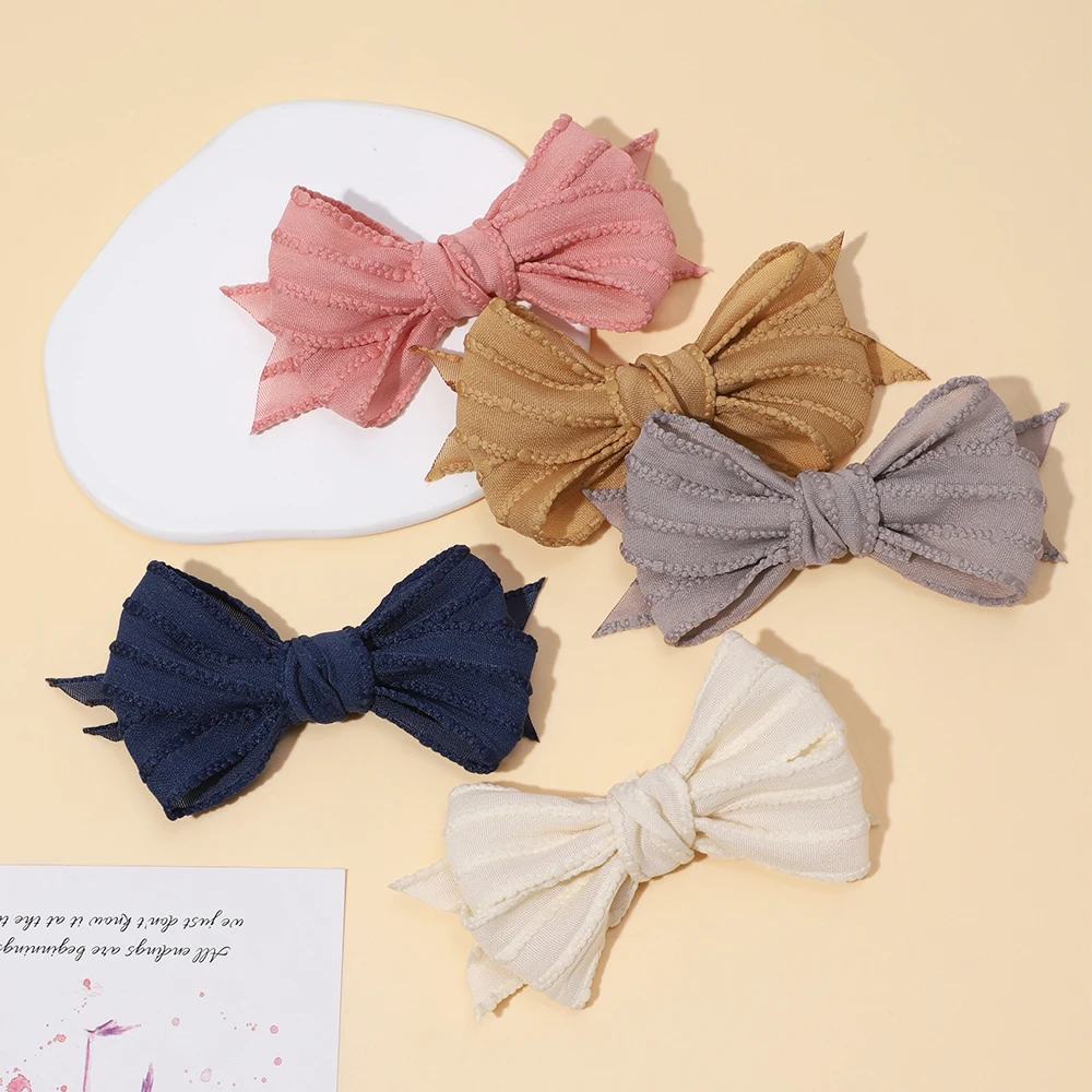 30pc/lot 5.5inch Large Bowknot Hair Clips Cotton Bow HairPins Accessories for Baby Girls Toddler Knit Flower Hairgrips Wholesale