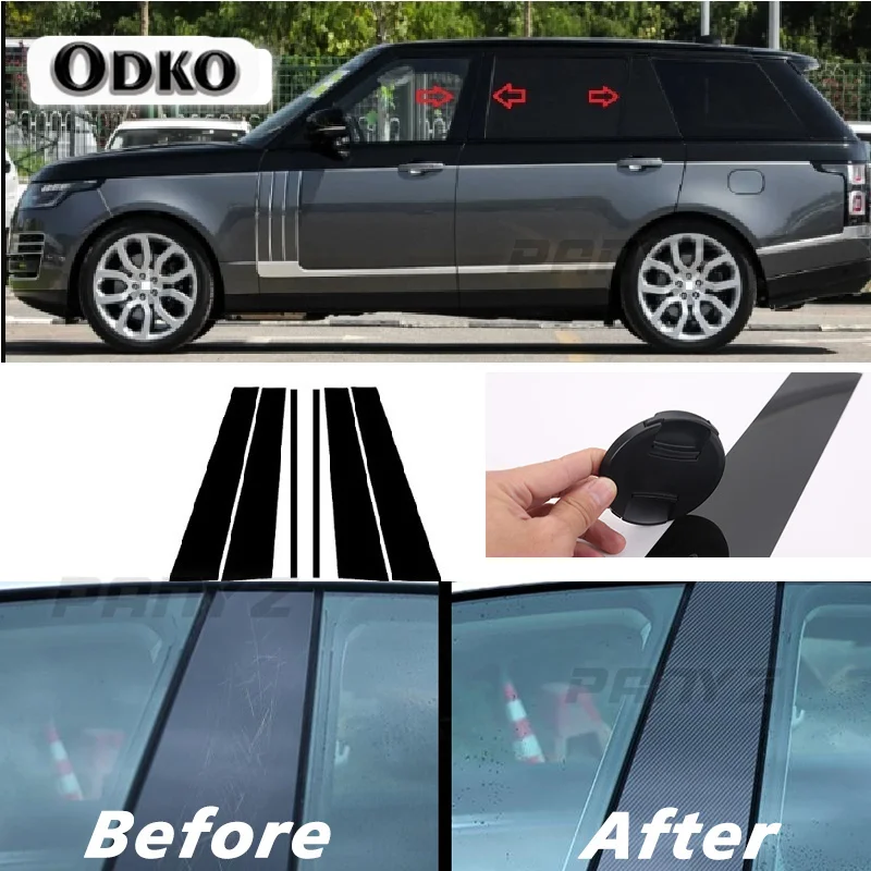 6PCS Carbon Fitbre Car Window Trim Cover BC Column Sticker Fit for Land Rover Range Rover L405 2013-2021 Polished Pillar Posts