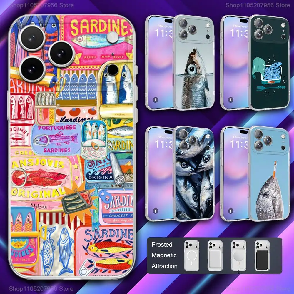 

S-Sardines Fish Art Phone Case For iPhone 11,12,15,14,13,17,16,Pro,Plus,E,Max,Air,Mini Magnetic Frosted Cover