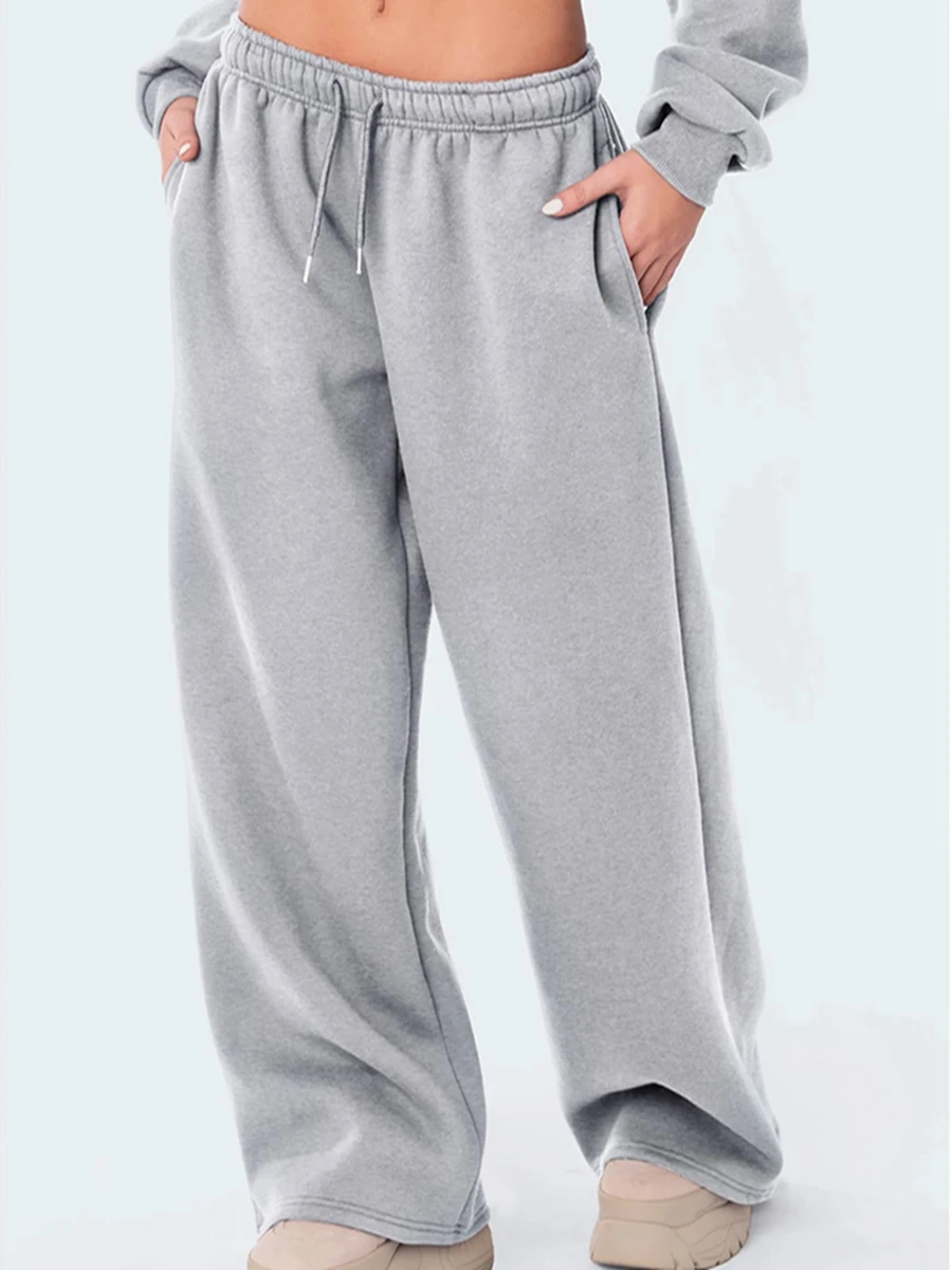 Womens Wide Leg Sweatpants Elastic High Waist Straight Legged Sweatpants Basic Baggy Comfy Jogger Sweat Pants Orange Gray Bottom