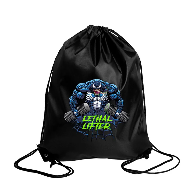 Venom Marvels Drawstring Bag Large Capacity Polyster Shoulder Backpack Cool Sports Gym Lightweight Storage Pack Bundle Pocket