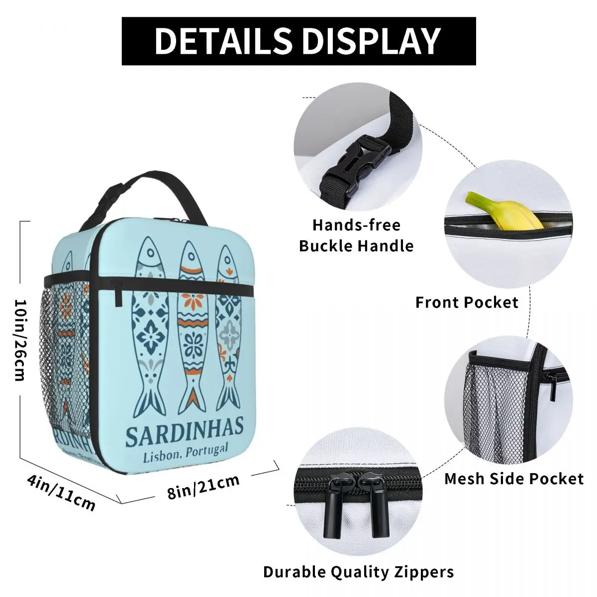Sardines Lisbon Portugal Insulated Lunch Bags High Capacity Lunch Container Thermal Bag Lunch Box Tote Office Outdoor Men Women