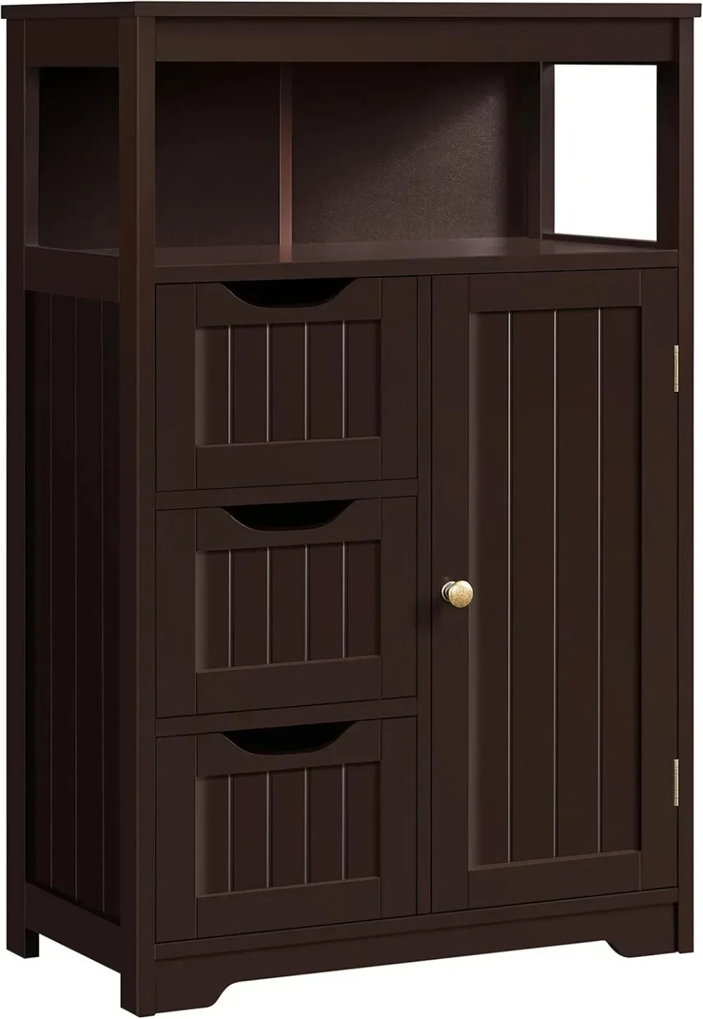 

Wood Bathroom Floor Cabinet with 3 Drawers &1 Cupboard, Free Standing Storage Organizer Hallway Entryway Cabinet