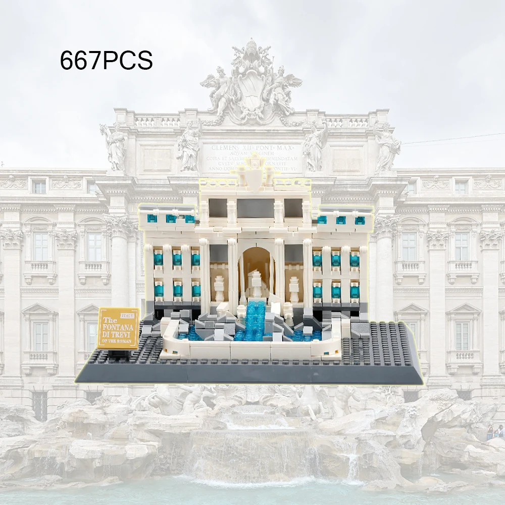 

Creative Construction World Famous Landmark Architecture Building Block Italy Rome Fontana di Trevi Assemble Model Brick Toys