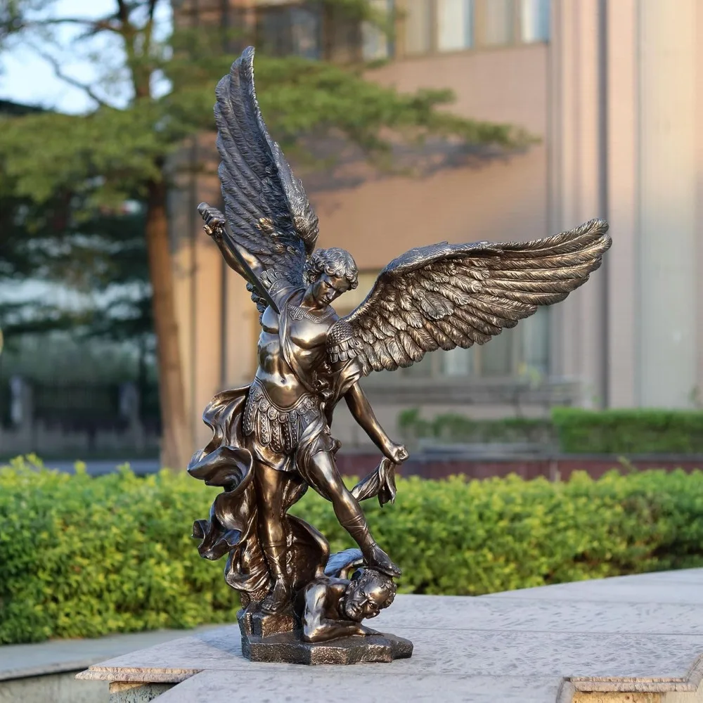 Large Archangel Saint Michael, Holy Justice Statue, Cold Cast Resin Bronze Decorative Sculpture, 43 Inches Decoration Crafts