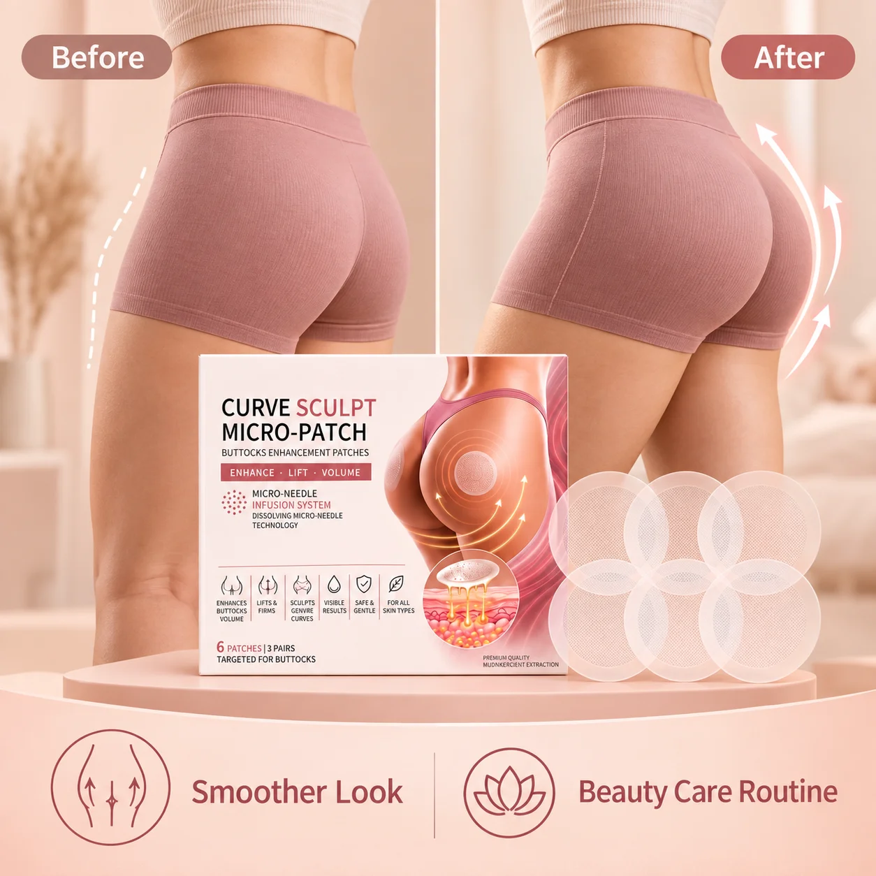 Buttock Moisturizing Care Patch for Women Gentle Skin Sticker for Dry Rough Dull Appearance Soft Smooth Daily Body Skin Care Use