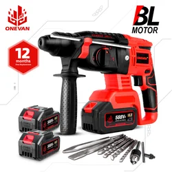 ONEVAN 2000W Brushless Electric Hammer 4 Function Rotary Cordless Rechargeable Impact Drill Tool For Makita 18V Battery Pin