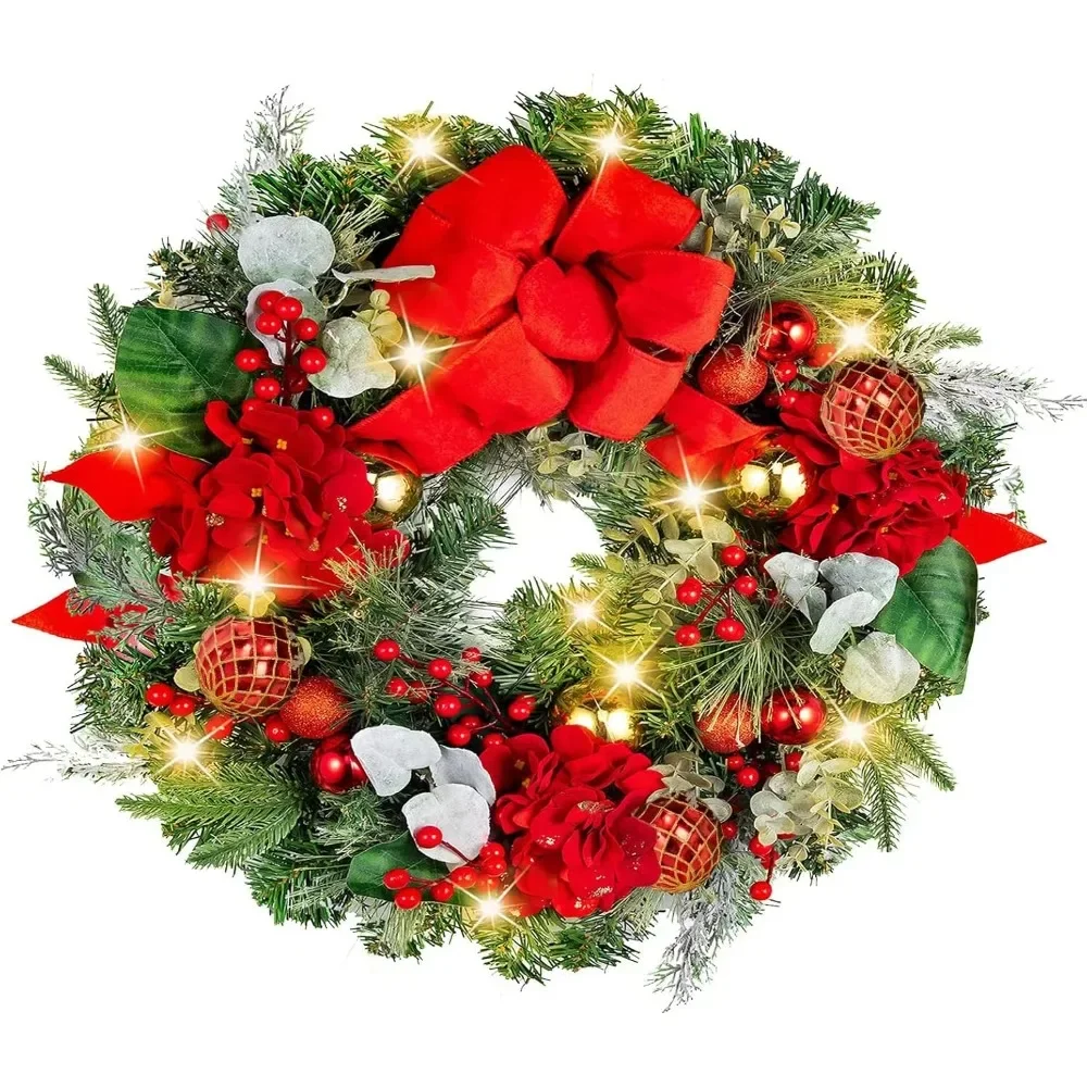 20 Inch Luxury Red Gold Holiday Door Christmas Wreath - Elegant Festive Decoration