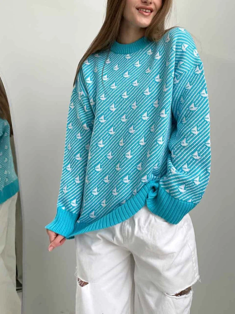 

New Winter Autumn Women's Pullover Retro Loose Fitting Half High Collar Ladies Sweater Elegant Womens Clothing Long Sleeved Tops