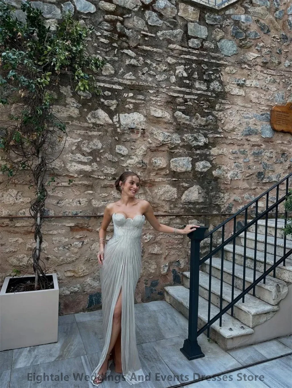 Eightale 2025 Maxi argento chiffon di seta pieghettato abito da sera a sirena festa di nozze abito da ballo formale abito da festa Dubai personalizzato