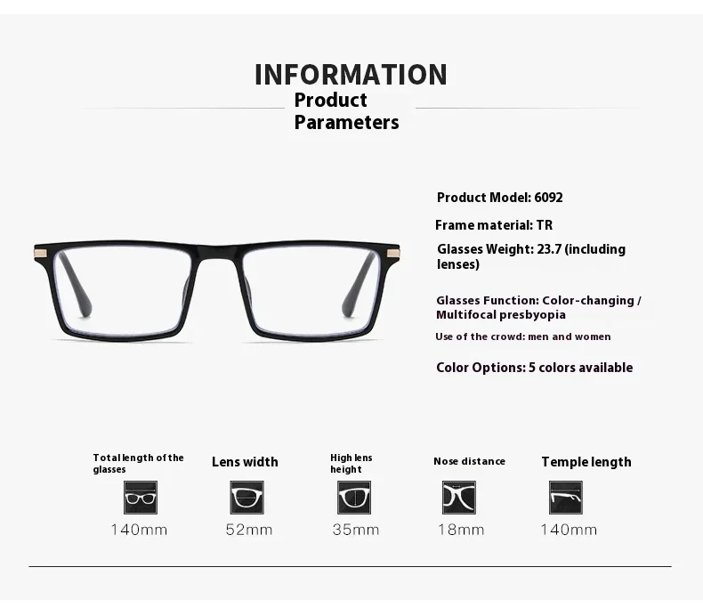 Multifokale + photochrome Lesebrille Brillen für Männer Frauen Progressive Fern Dual-Use 0 1,0 1,5 2,0 2,5 3,0 3,5 4,0 – Detail 6