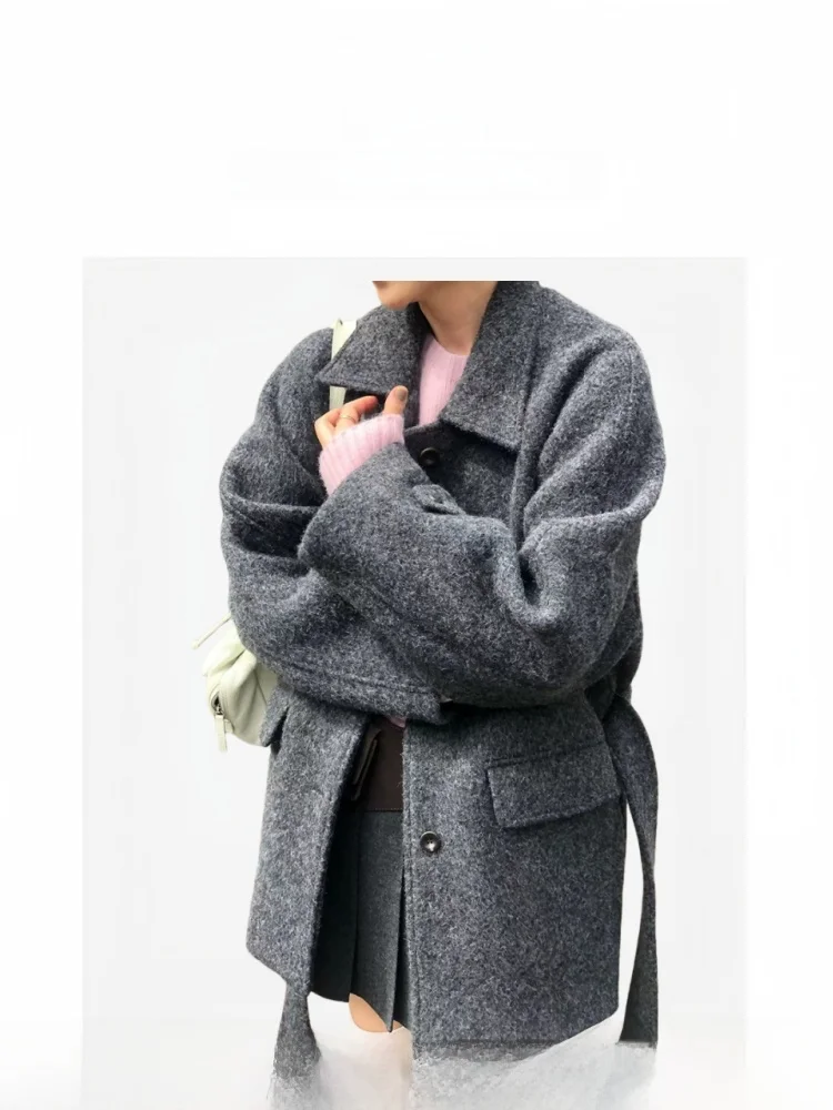 

the Barnnet Korean Sle Thiened Single Buttoned Pink Alpaca Wool Coat Long Sve Loose Fit Women's Winter Faion Outerwear
