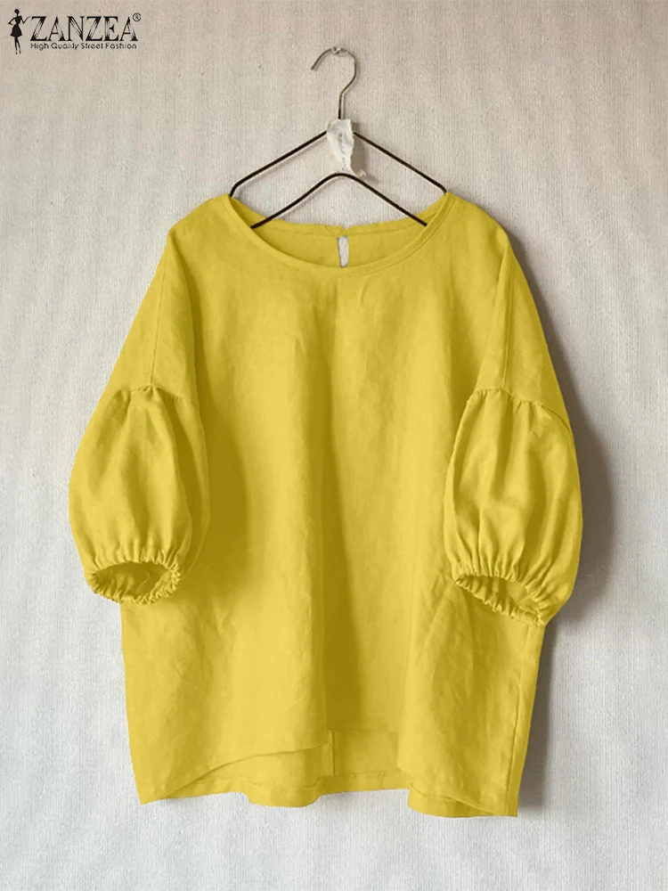 

ZANZEA Fashion Casual Women Tops Lantern Sleeve Blouse Solid Color Tunic 2025 Summer Shirts Half Sleeve Loose Blusas Femininas