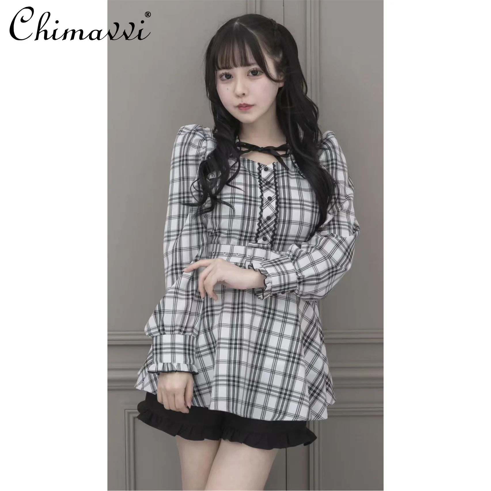 

Japanese Sweet Hollow Ribbon Bow Long Sleeve Dress Top + Skirt Set 2025 Autumn New Cute Girls Women Lolita Two-Piece Set