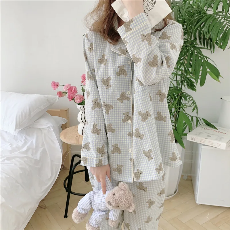 Korean Style Pajamas Ladies Spring and Autumn Long Sleeve 2024 New Sweet Students Can Wear a Girly Loungewear Set Outside