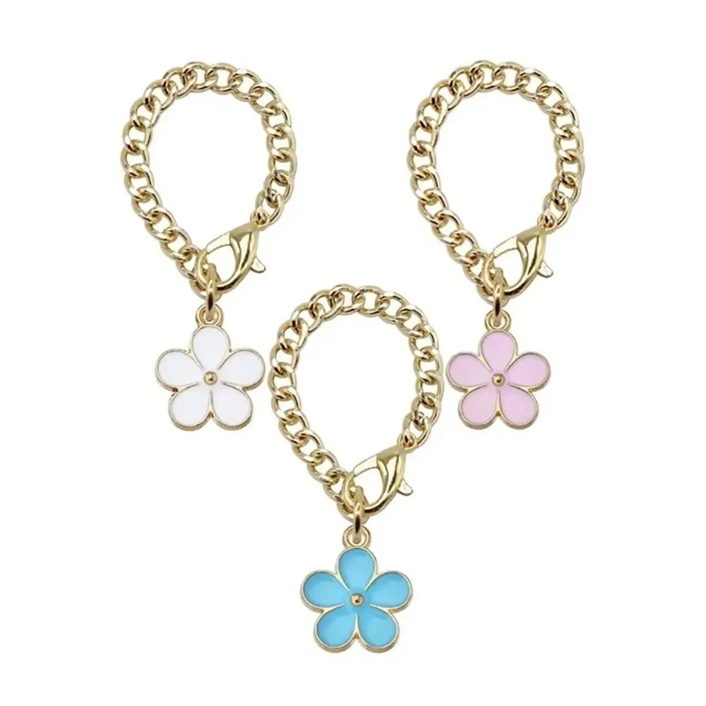 1Pcs Enamel Tags Cup Flower Charm Chain Decorative Metal Bottle Decoration Pandant Flower Charms Pink Blue White