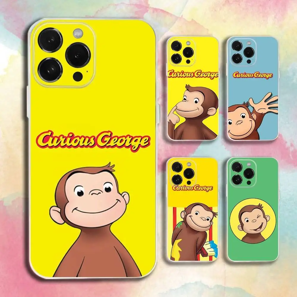 

Чехол для телефона Curious George Monkey для iPhone 16,15,14,13,12,11 Plus, Pro, Max, XR, XS, Plus, E, SE4, мини-прозрачный чехол