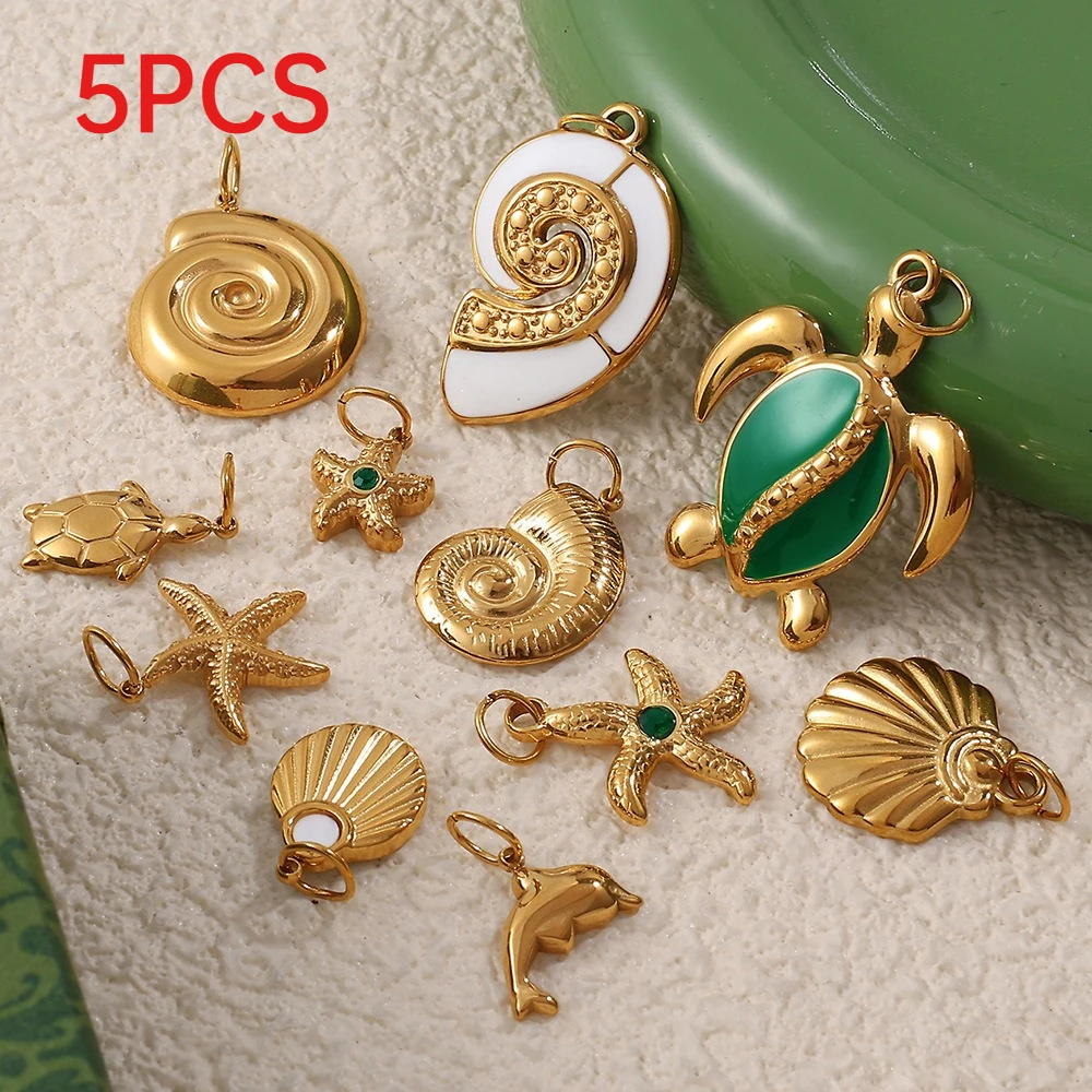 5Pcs Stainless Steel Ocean Charms Starfish Conch Shell Pendants DIY Necklace Jewelry Accessories