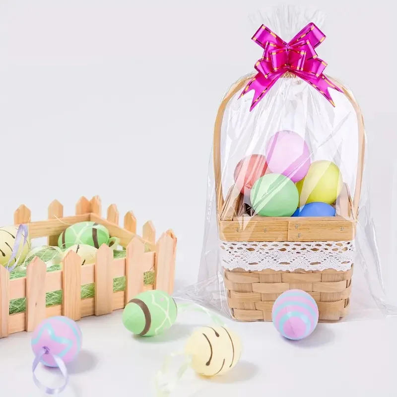 10/20/30 Stück große Geschenktüten aus Zellophan mit buntem Schleifen- und Kordelendesign, ideal zum Verpacken von Obstkörben, für Picknicks im Freien und als Geschenk für Geburtstagsfeiern. – Detail 6