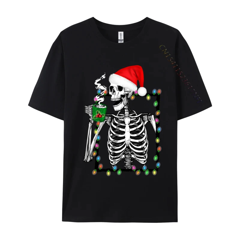 Christmas Skeleton Coffee Shirt Lover Funny Lights Skull Tshirts Men Stylish Tees Top Cotton Tshirts Clothes Birthday T-Shirt