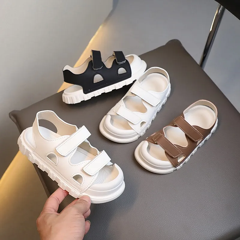 

Children Summer Beach Shoes Boys Girls Leather Sandals Simple Toddlers Little Boys Casual Sandals Toes-covered Anti-kick Soft