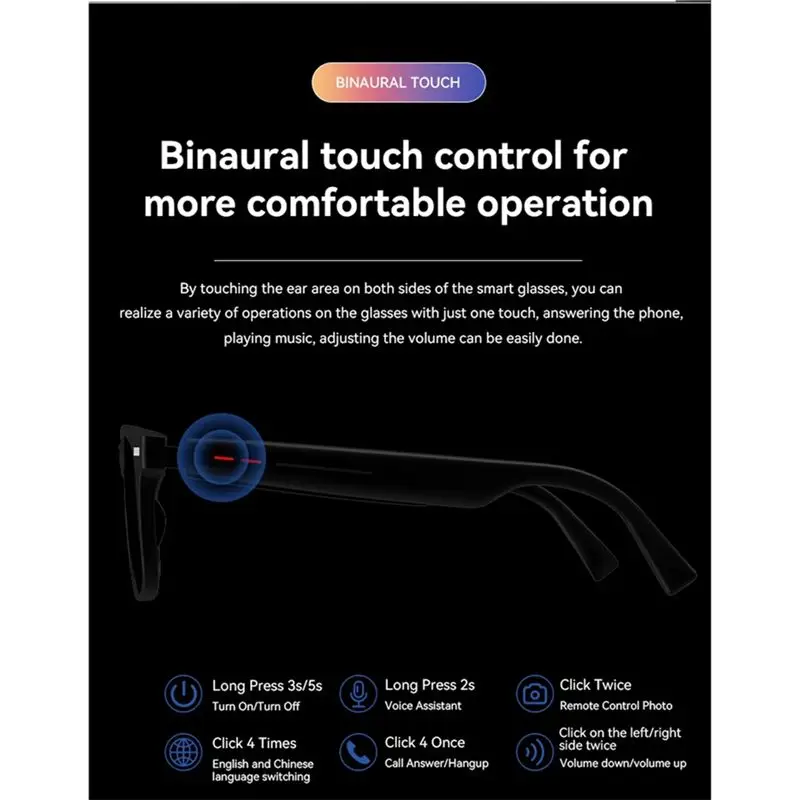ABKQ-Smart Anti-Blue Light Sunglasses Bluetooth Talk Remote Control UV Protection Camera Music Playback Glass Sunglass Lenses view 3