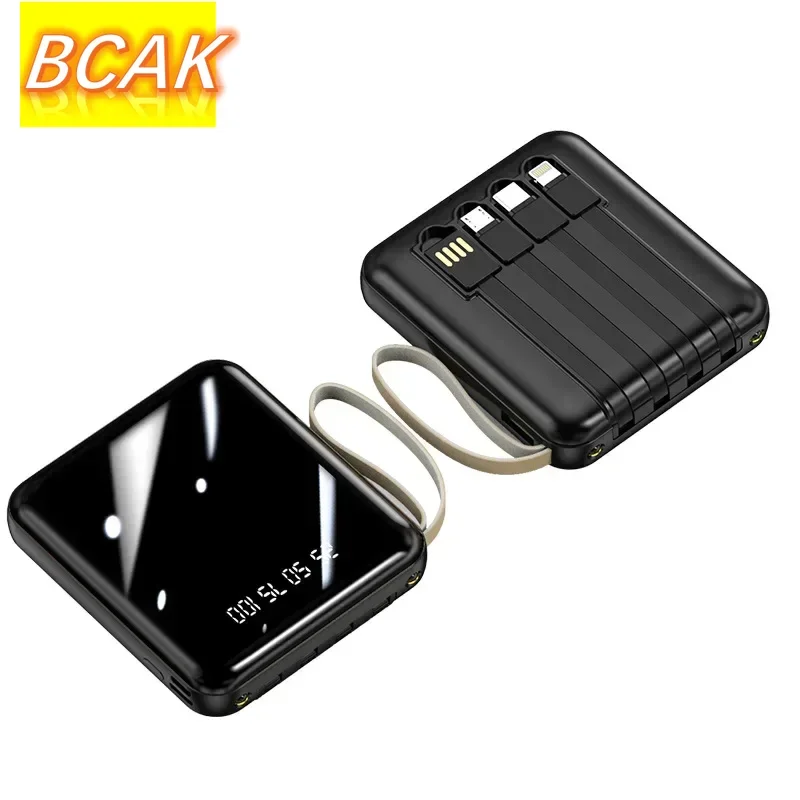 Universal BCAK Mini Self-contained Cable Power Bank 20000mAh Large-capacity Fast Charging Portable Mobile Power Supply Gift