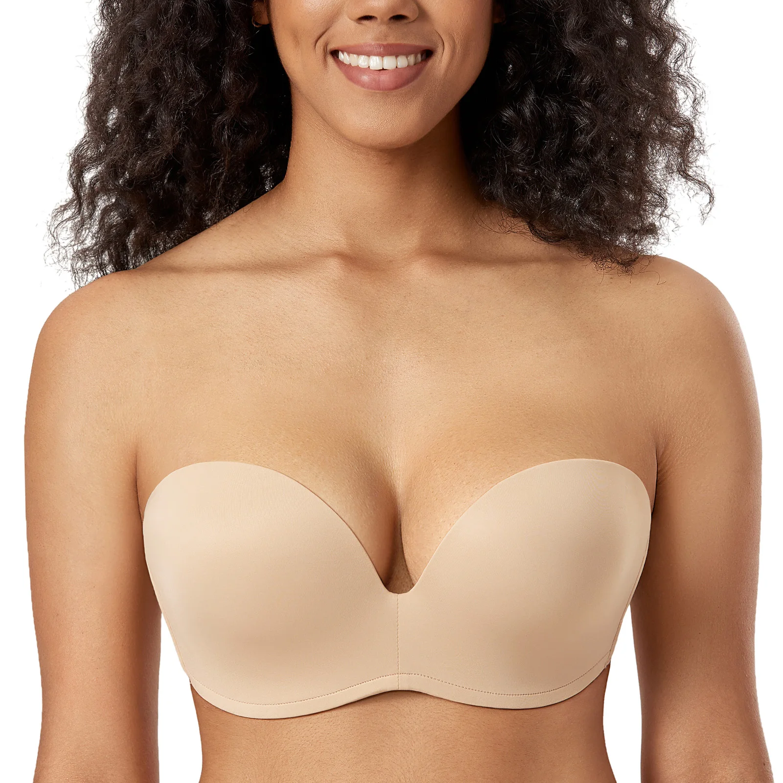 DELIMIRA Women's Strapless Bra Plunge Push Up for Big Busted Seamless Slightly Lined Support Lift Plus Size Invisible Bras