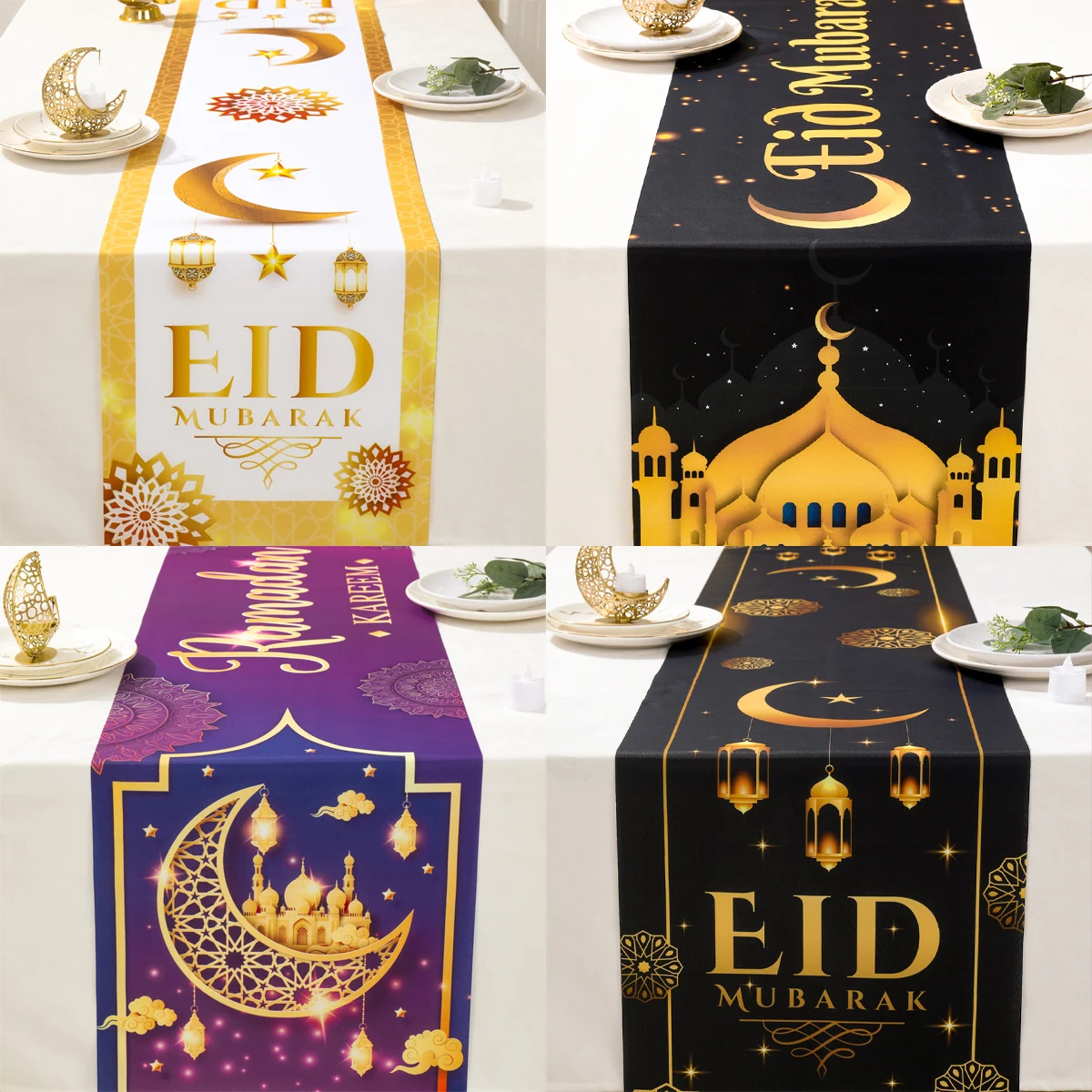 Runner da tavolo Eid Mubarak Eid Ramadan Decorazione 2025 per la casa Decorazioni per feste musulmane islamiche Mubarak Ramadan Happy EID Al Adha Regalo