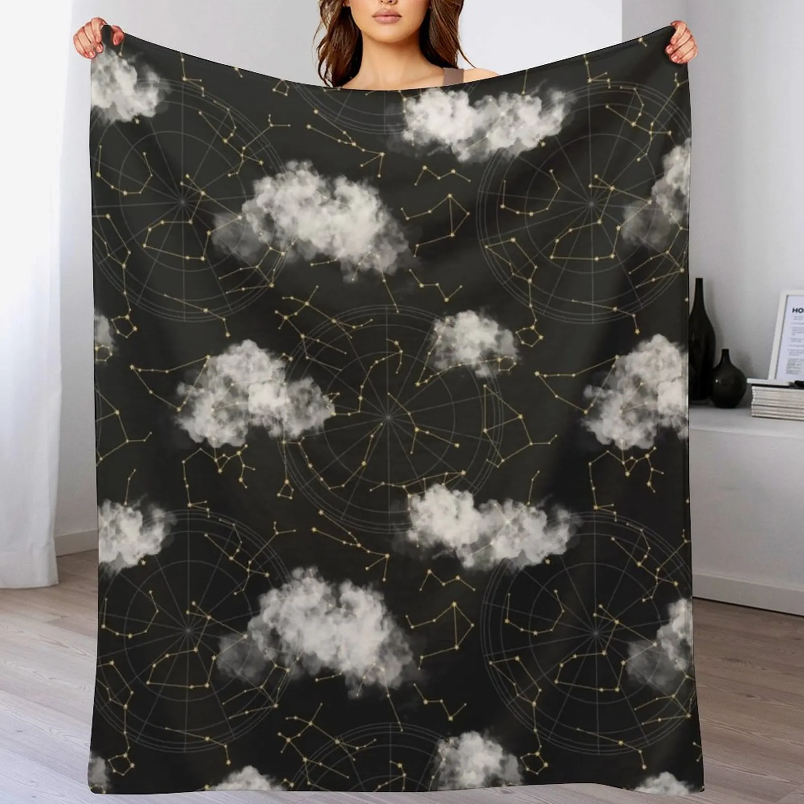 Astrology Black Gold constellation Pattern Gift Premium Art Apparel Essential Motivation Inspiration Joy Mood Funn Throw Blanket