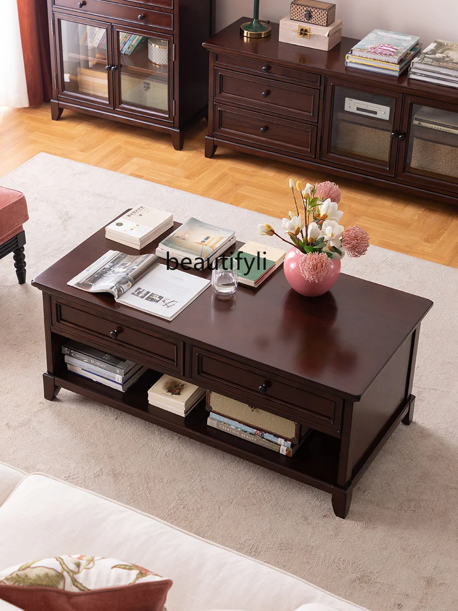 American Country Retro Solid Wood Tea Table Living Room Home Ash Small Apartment TV Cabinet Unit