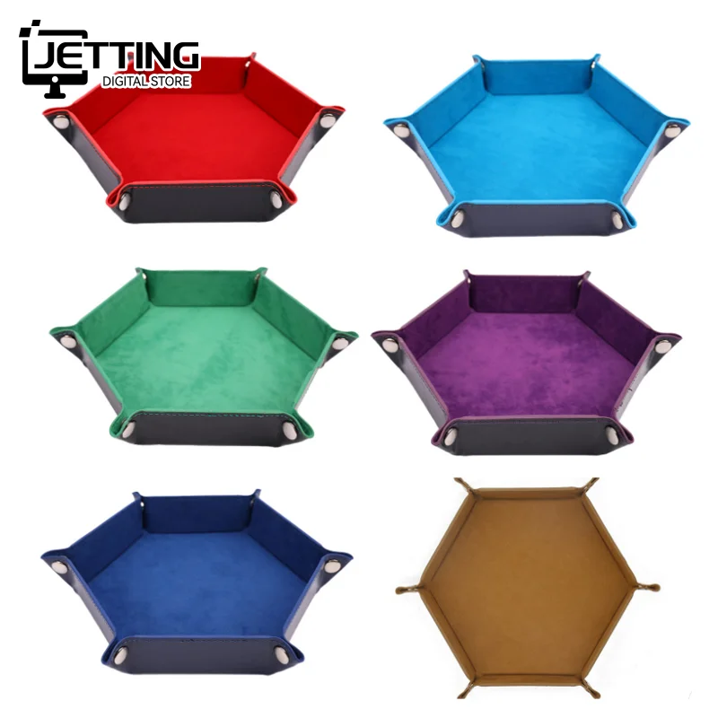1pc Foldable Dice Trays Hexagonal Dice Tray and Miscellaneous Storage Box Board Game Dice Tray Accessories PU Leather Dice Tower