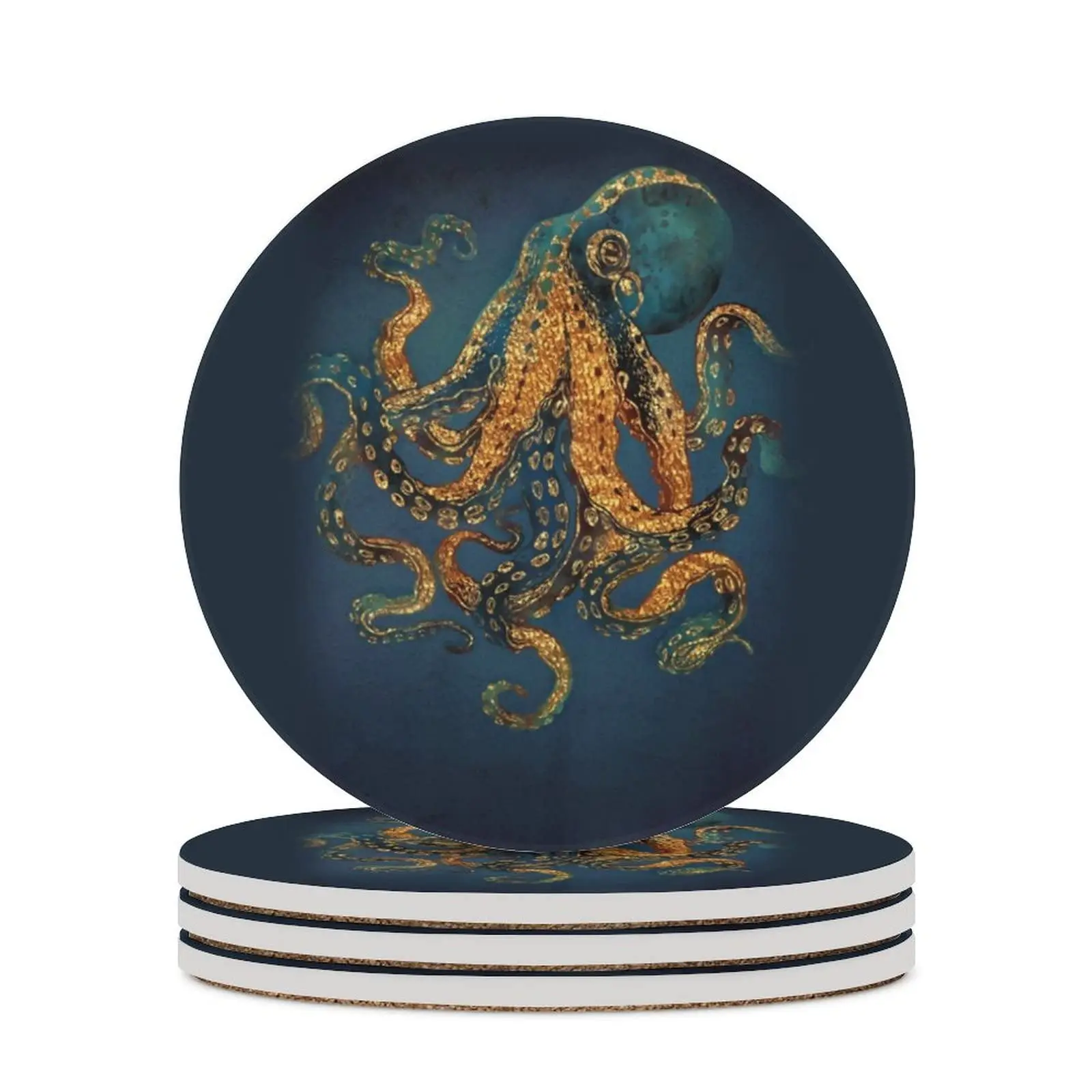 Octopus Drink Ceramic Coasters Sea Adventure Ocean Map Marine Animal Wildlife Housewarming Gift for New Home Present for Friends