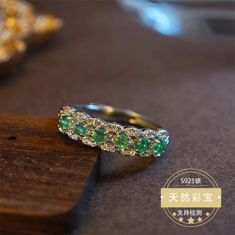 925 Silver Natural Gemstone Wedding Ring for Women Resizable Size Genuine Real Emerald