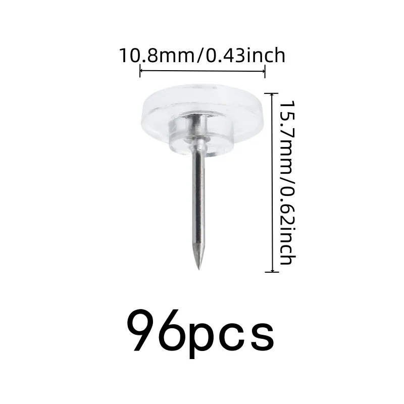 Flat Top Map Pins 96 pcs, Compact Discrete Design, Reusable Wall Safe, for School Notice Display, Multipurpose