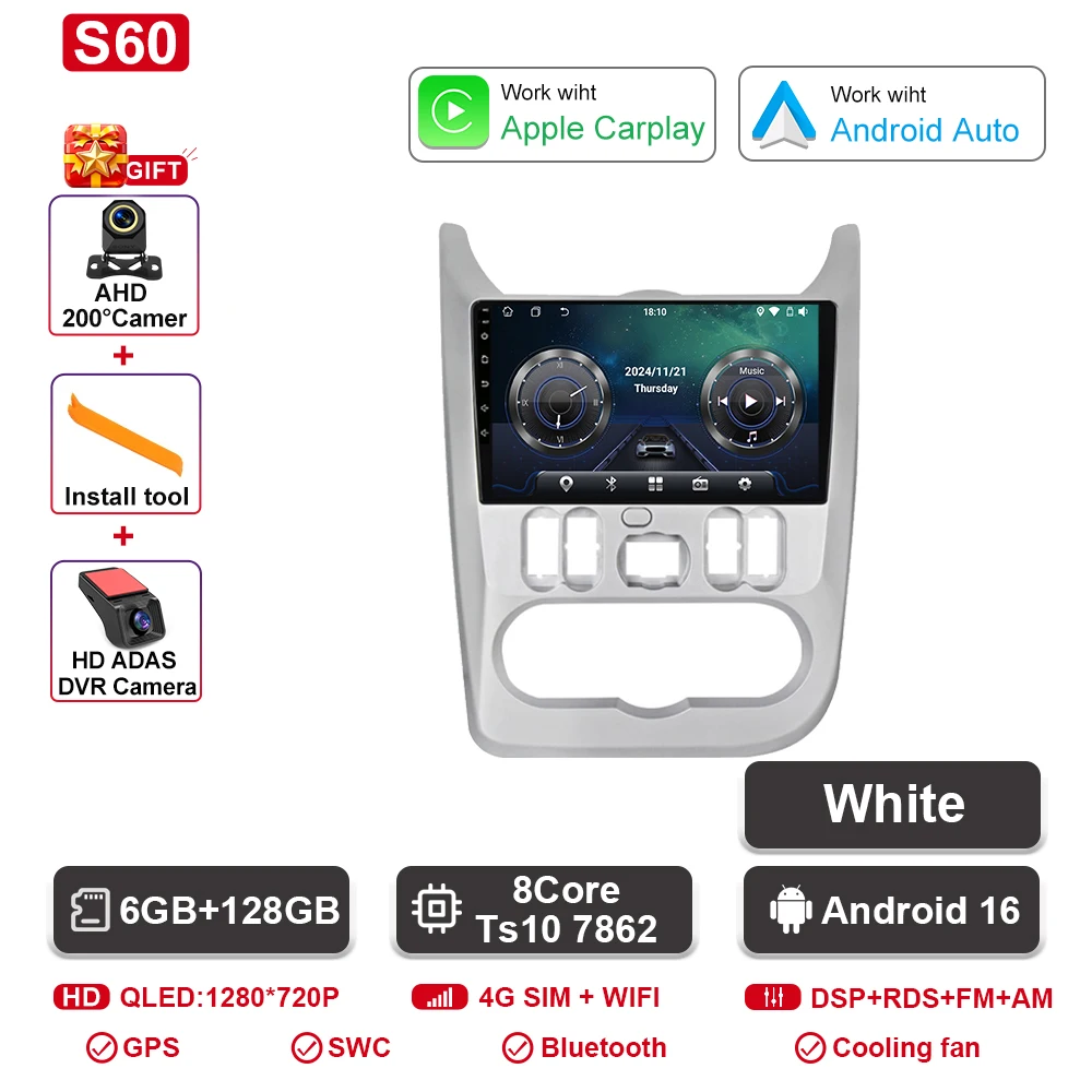 Android 16 autoradio voor Renault Logan 1 Sandero 2009 - 2015 voor Dacia Duster 2010 - 2017 auto multimedia videospeler navigatie