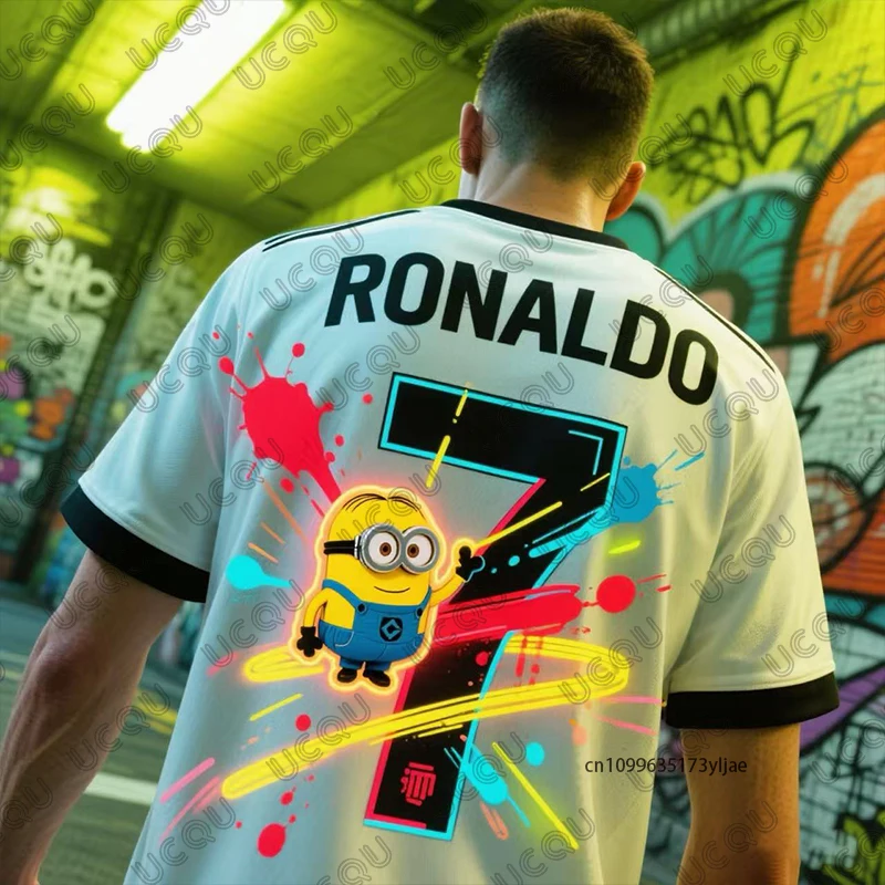 

Summer New Ai Design Graffiti Minions & Ronaldo #7 Print Football Jersey Kids/Adult T-shirt Quick-Drying For Daily Training Tops