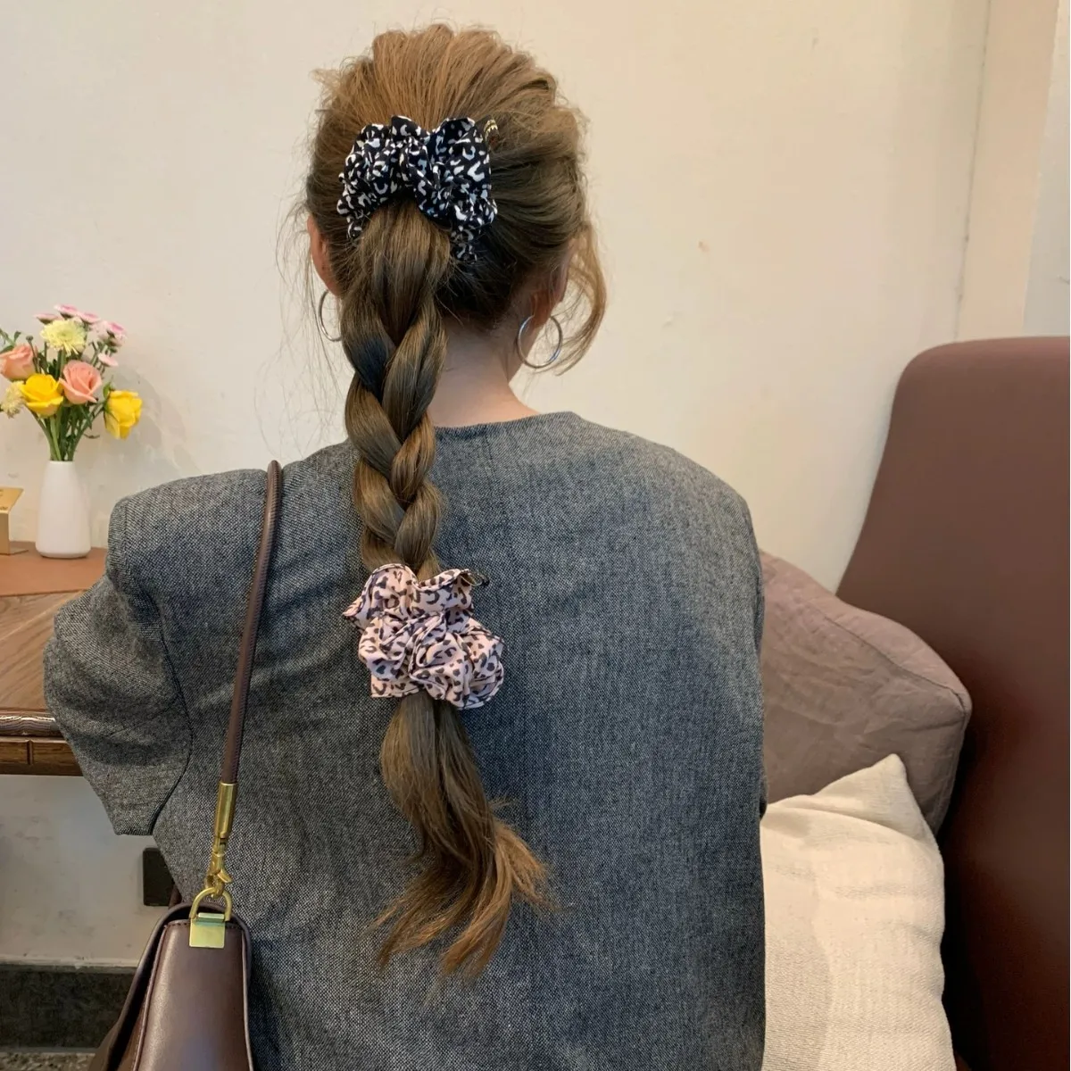Korean Fabric Leopard Print Small Hairbands New High Elastic Rubber Bands for Women Girls Vintage Double-Layer Hair Scrunchies